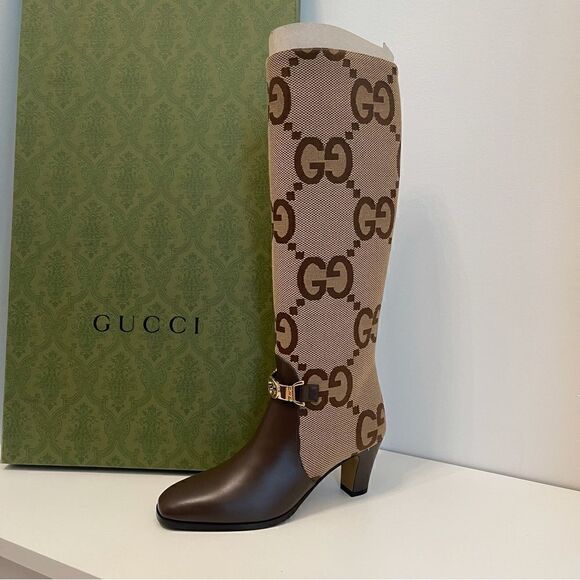 GUCCI
Monogram Jumbo GG Calfskin Interlocking G Anna Boots Camel Ebony - Picture 6 of 9